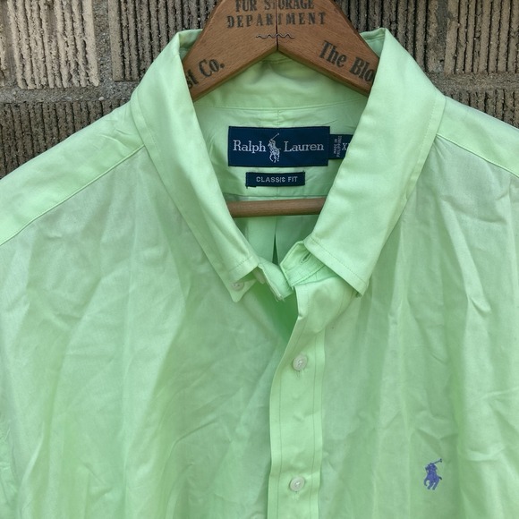 Polo Ralph Lauren Mens XL Button Up Shirt Neon Lime Purple Pony Short Sleeve - Picture 1 of 7